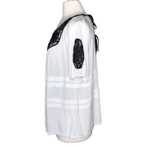 Anthropologie Leifnotes M lace trim top cream black - Picture 3 of 7